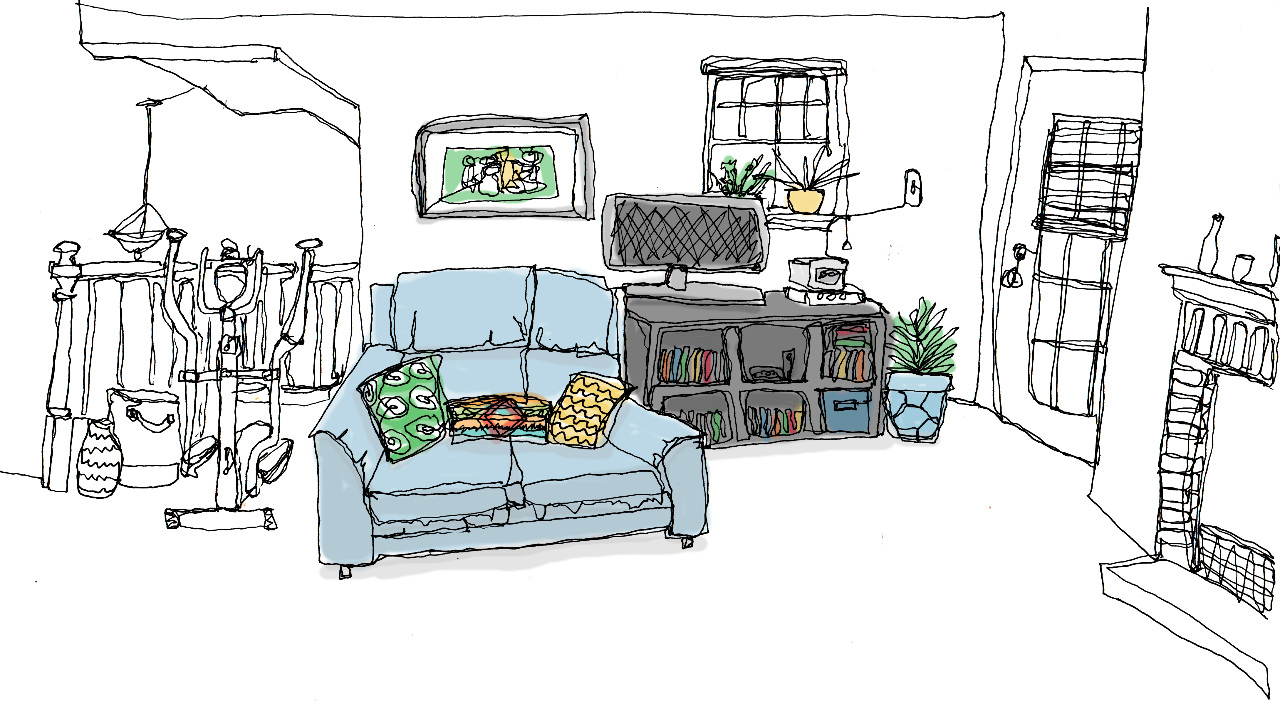 continuous line living room2 with color
